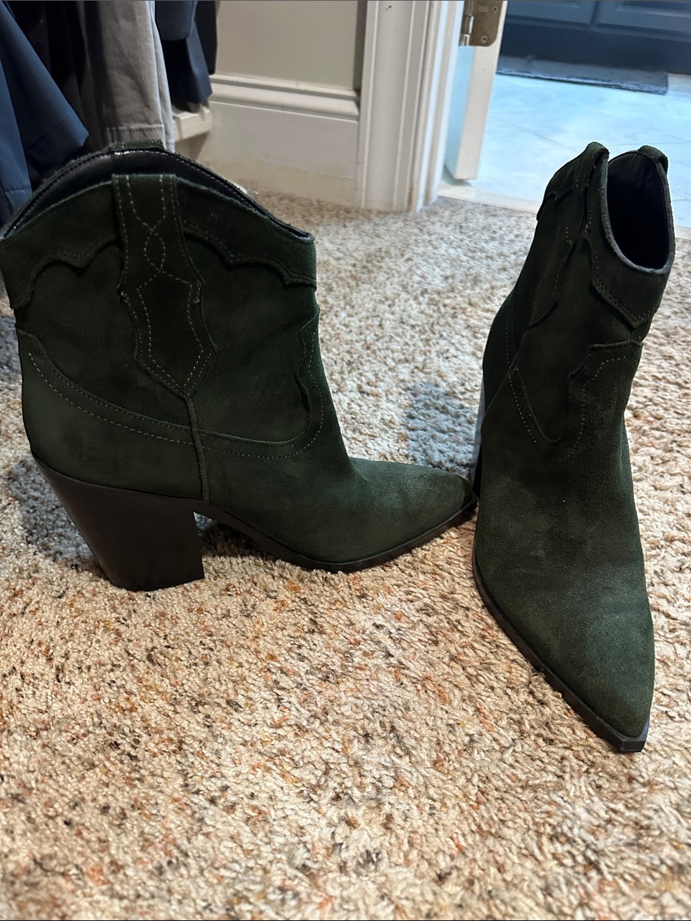 Marc Fisher Dark Green Suede Western Ankle Booties